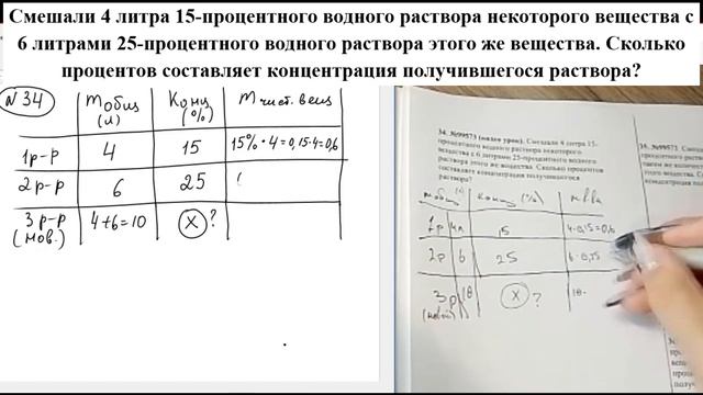 Смешали 4 литра 15-процентного водного раствора некоторого вещества с 6 литрами 25-процентного смотреть онлайн