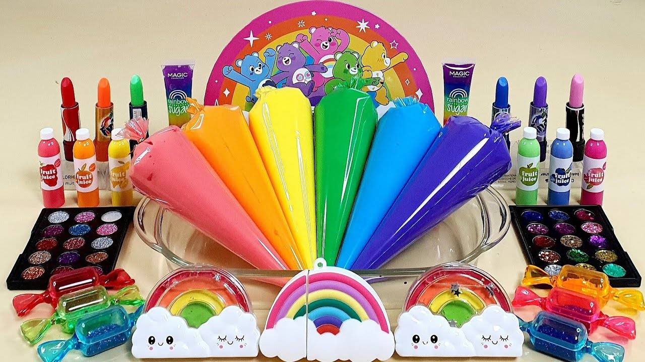 Смешиваем Цветной Слайм с косметикой и блестками, Слайм ASMR смотреть онлайн