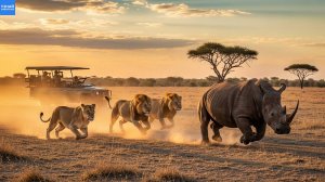 Этот зверь как танк! Носорог против льва, крокодила, гиен и браконьеров!