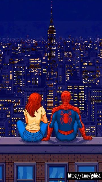 ️ Pixel Spider-Man Watching the Night City from a Rooftop #spiderman смотреть онлайн