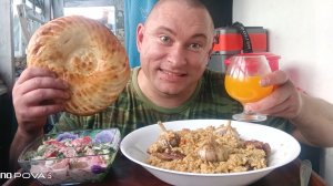 мукбанг/обжорыч/плов на костре,салат овощной, лепешка/