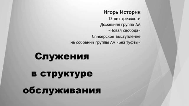 "Служения в структуре обслуживания", Игорь Историк. Спикерское на группе АА "Без туфты" смотреть онлайн