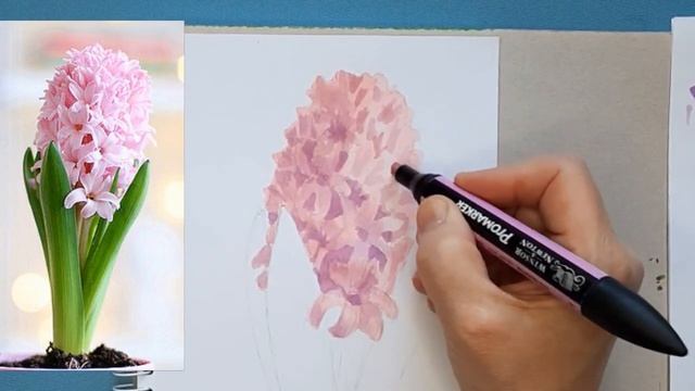 Рисуем весенний цветок - Гиацинт спиртовыми маркерами. смотреть онлайн