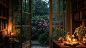 Звуки Дождя в Уютной Библиотеке с Книгой и Чаем для Сна и Расслабления