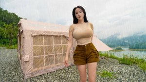 ☔️Кемпинг в сильный дождь с 2-комнатной надувной палаткой | Дождь ASMR