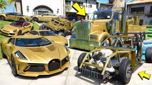 Угнал кучу золотых чит тачек и огромный монстр трак у мажора за 180 сек! Битва воров в ГТА 5 Онлайн