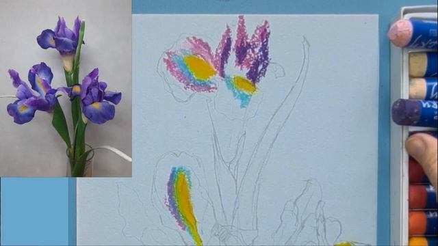 Рисуем ирисы масляной пастелью, техника, приёмы. смотреть онлайн
