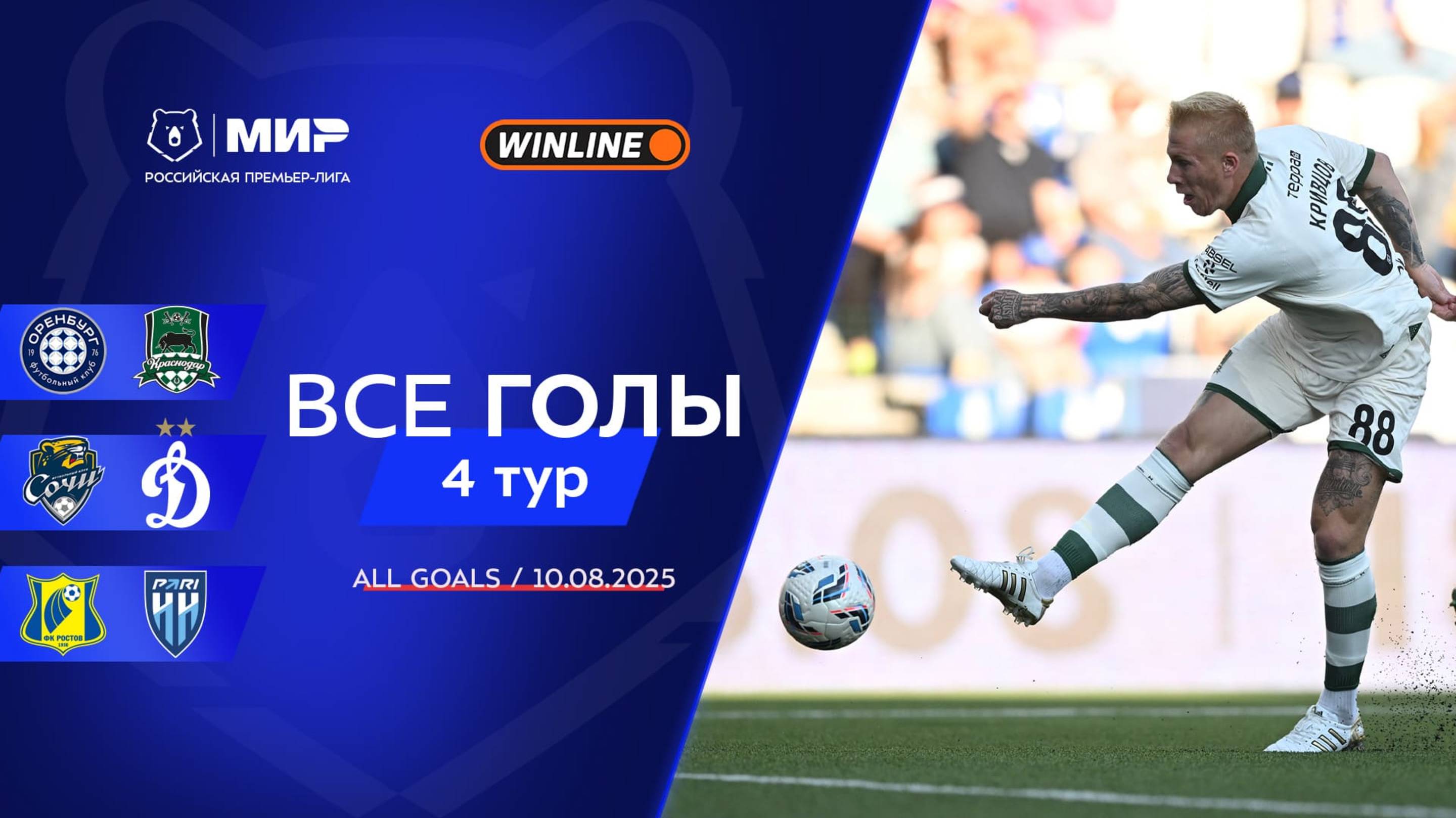Все голы 10.08.2025 | 4 тур Мир РПЛ 2025/26 смотреть онлайн