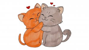 Как нарисовать двух обнимающихся котят