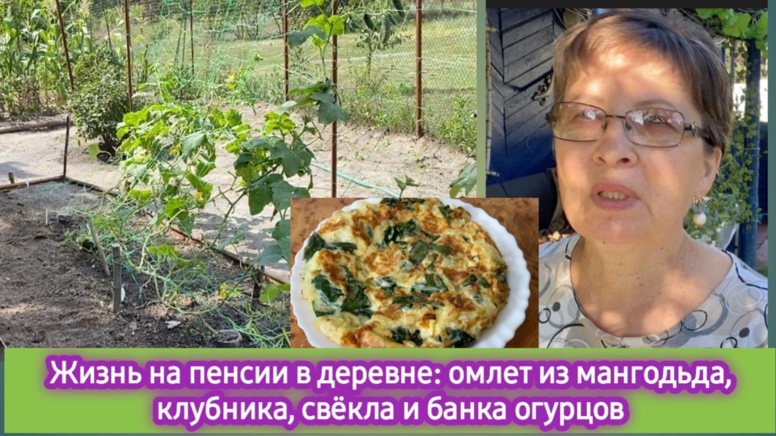 Жизнь на пенсии в деревне: омлет из мангольда, клубника, свёкла и банка огурцов смотреть онлайн