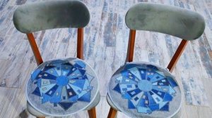 Съемные чехлы на стулья из джинсы с рисунком - домики.