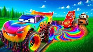 🌈 Трансформация радужной ямы: Большая и маленькая Молния Маккуин и Мама против машин Pixar! Луч.При