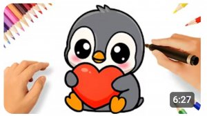КАК ЛЕГКО НАРИСОВАТЬ КАВАЙНОГО ПИНГВИНА С СЕРДЦЕМ 🐧💖