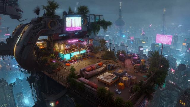 Cyberpunk Cafe Terrace Lo-fi ｜ Rain & Neon City Sounds for Focus & Sleep
