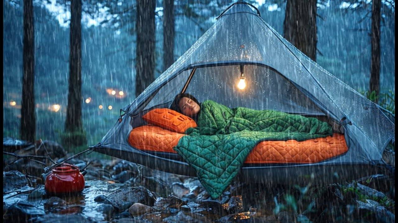 КЕМПИНГ ПОД СИЛЬНЫМ ДОЖДЁМ; ВО ВРЕМЯ МОЛНИИ И ГРОМОЗА // Расслабляющий кемпинг на берегу реки смотреть онлайн