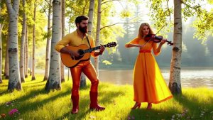 Мужчина с гитарой и женщина со скрипкой