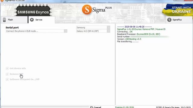 Remove FRP on Samsung Galaxy A13 (Exynos 850) with Sigma Plus