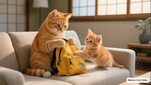 Забота и любовь: кошка-мама и её малыш