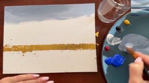 Как нарисовать морской пейзаж акрилом | Пишем море с золотым горизонтом