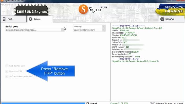 Remove FRP for Samsung A50 (Exynos 9610) without disassembling
