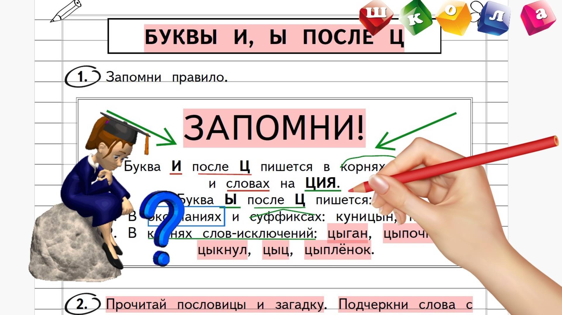 Написание букв и ы после ц