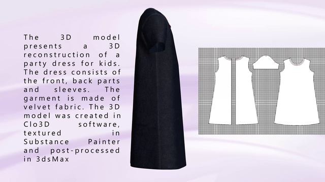 VELVET PARTY DRESS FOR KIDS. 3D MODEL. DESIGN PATENT RU 139005
