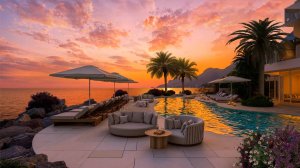 Вечерний Джаз с Закатом у Бассейна | Атмосфера Морского Уюта и Релакса