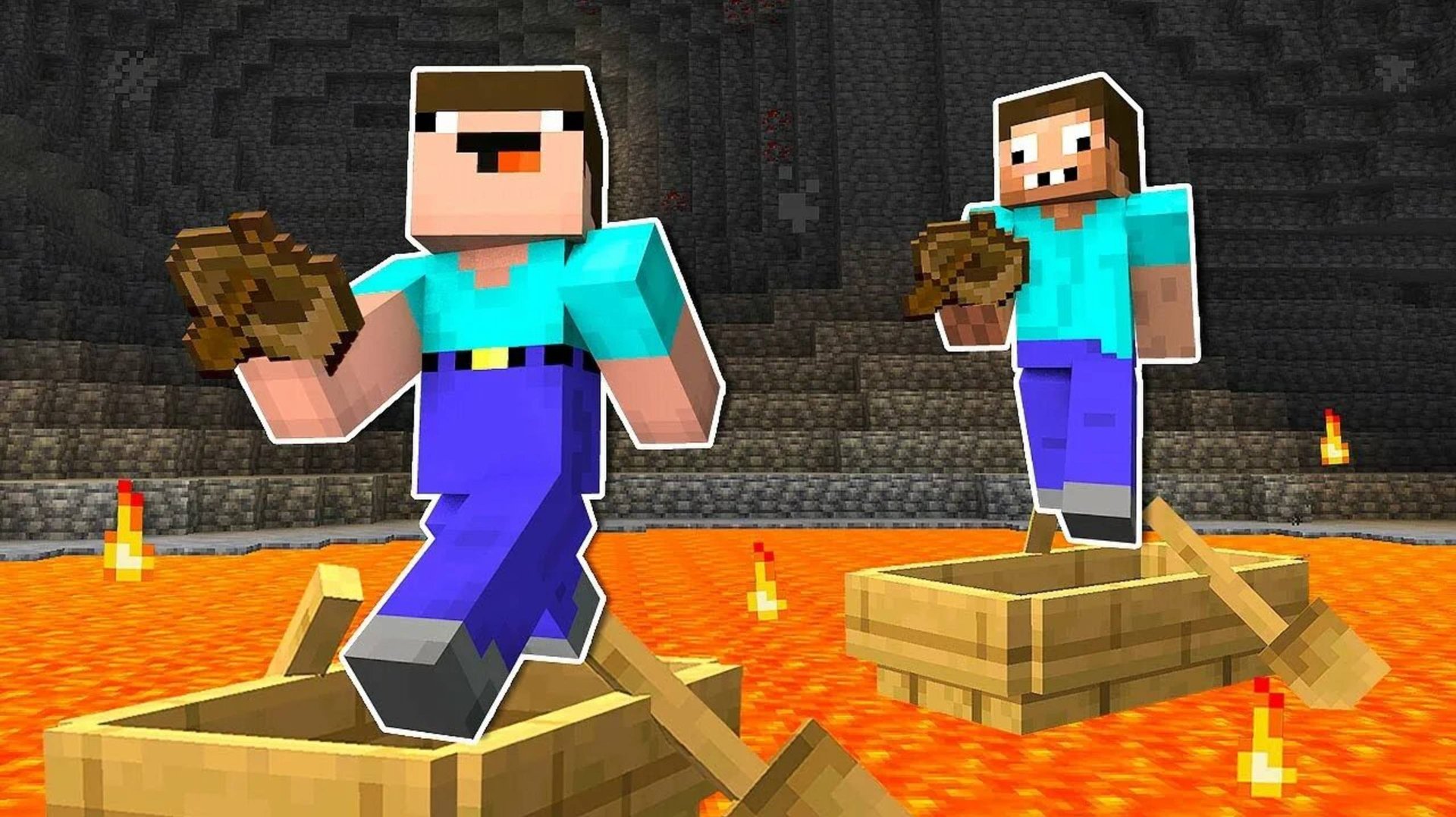 Нуб и про выполняют самые сложные трюки в майнкрафт тролинг