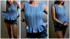 Мастер-класс маечка спицами.Топ с воланами, рюшами.Подробное видео для начинающих.Стильное вязание.