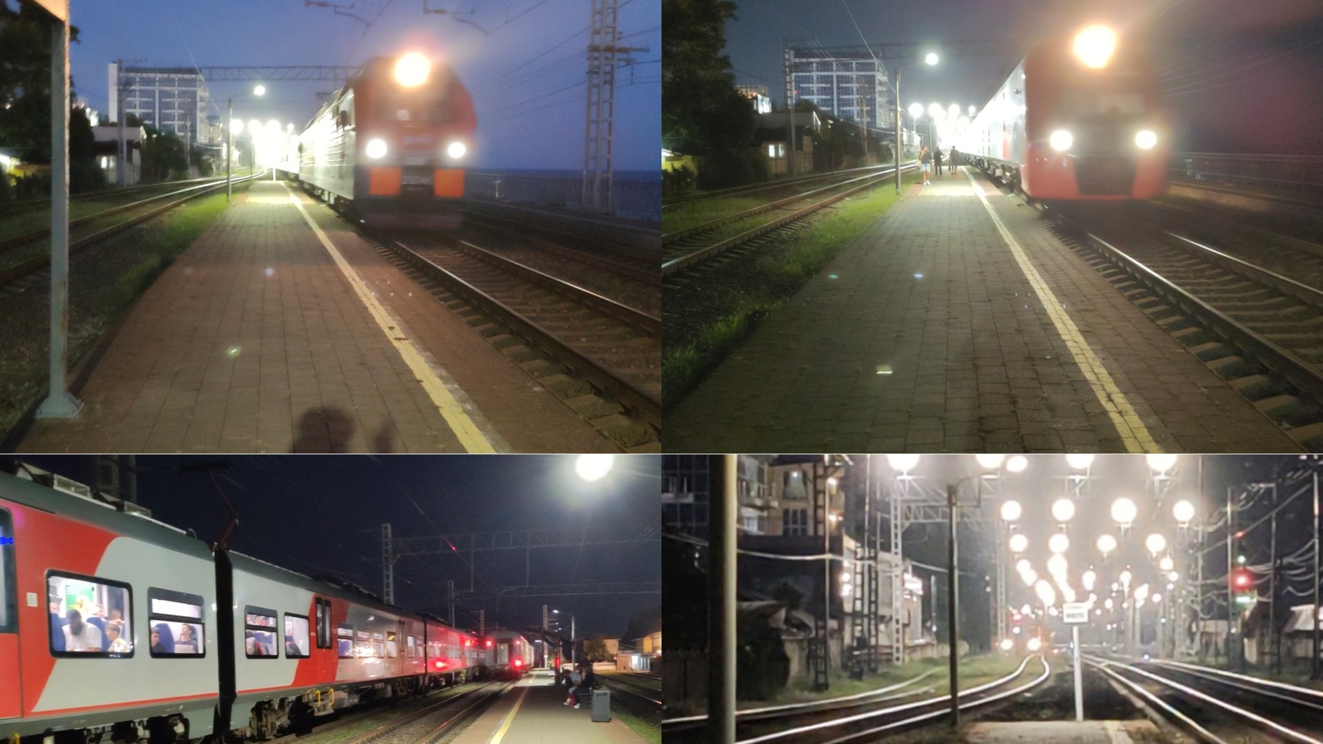 Ясный, морской вечер на перегоне Адлер - Хоста, поезда на станции Известия. 2 часть