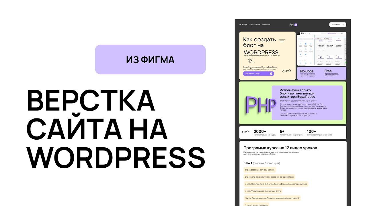 Верстка сайта на ВордПресс блочная тема макет из Фигма смотреть онлайн