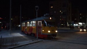 Трамвай Tatra T3SU КВР Барнаул-1106. Разворот на кольце.