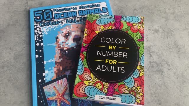 Обзор листалка на раскраски Mystery Mosaics Ocean Animals и Color by number for adults. смотреть онлайн