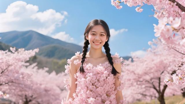 Японская девушка на горе Фудзи