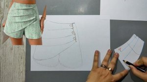 Моделирование. Шорты с драпировкой по полочке для всех размеров. Выкройка № 1166.
