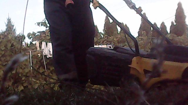 Удаление сорняков газонокосилкой (вид с земли)