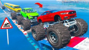 ПРОЕХАЛ ВОДНЫЕ КОЧКИ на ГИГАНТСКИХ МАШИНАХ в ГТА 5 МОДЫ - ЭКСПЕРИМЕНТЫ в GTA 5 MODS