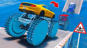 НА ГИГАНТСКИХ МАШИНЫ ЧЕРЕЗ БОЛЬШУЮ ЛУЖУ В ГТА 5 МОДЫ - ЭКСПЕРИМЕНТЫ в GTA 5 MODS