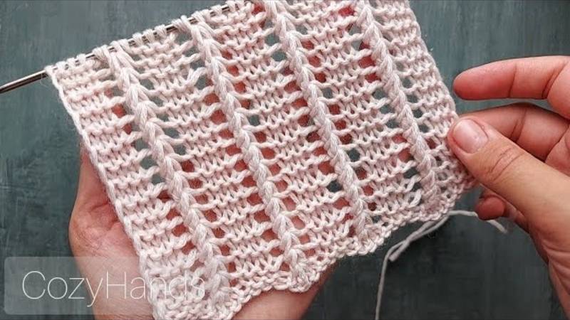 СУПЕР классный узор спицами для вязания шарфа, палантина 🔥 Ажурный с объёмными линиями смотреть онлайн