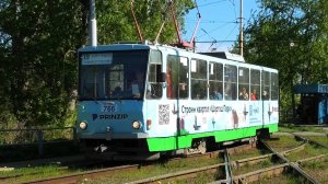 Трамвай Екатеринбурга Tatra T6B5SU СМЕ борт. №766/767 следует по маршруту 19 по улице Бебеля