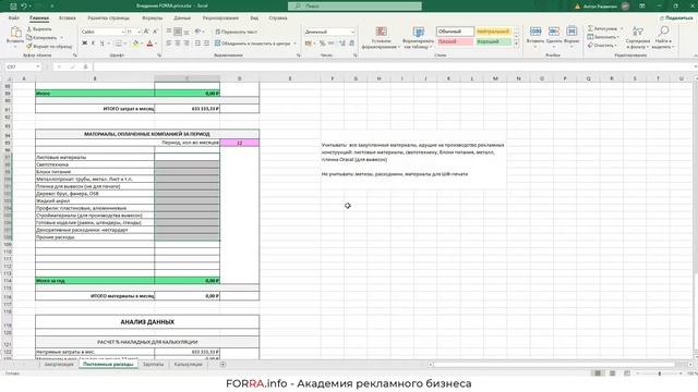 Расчет расходов на материалы в РПК смотреть онлайн
