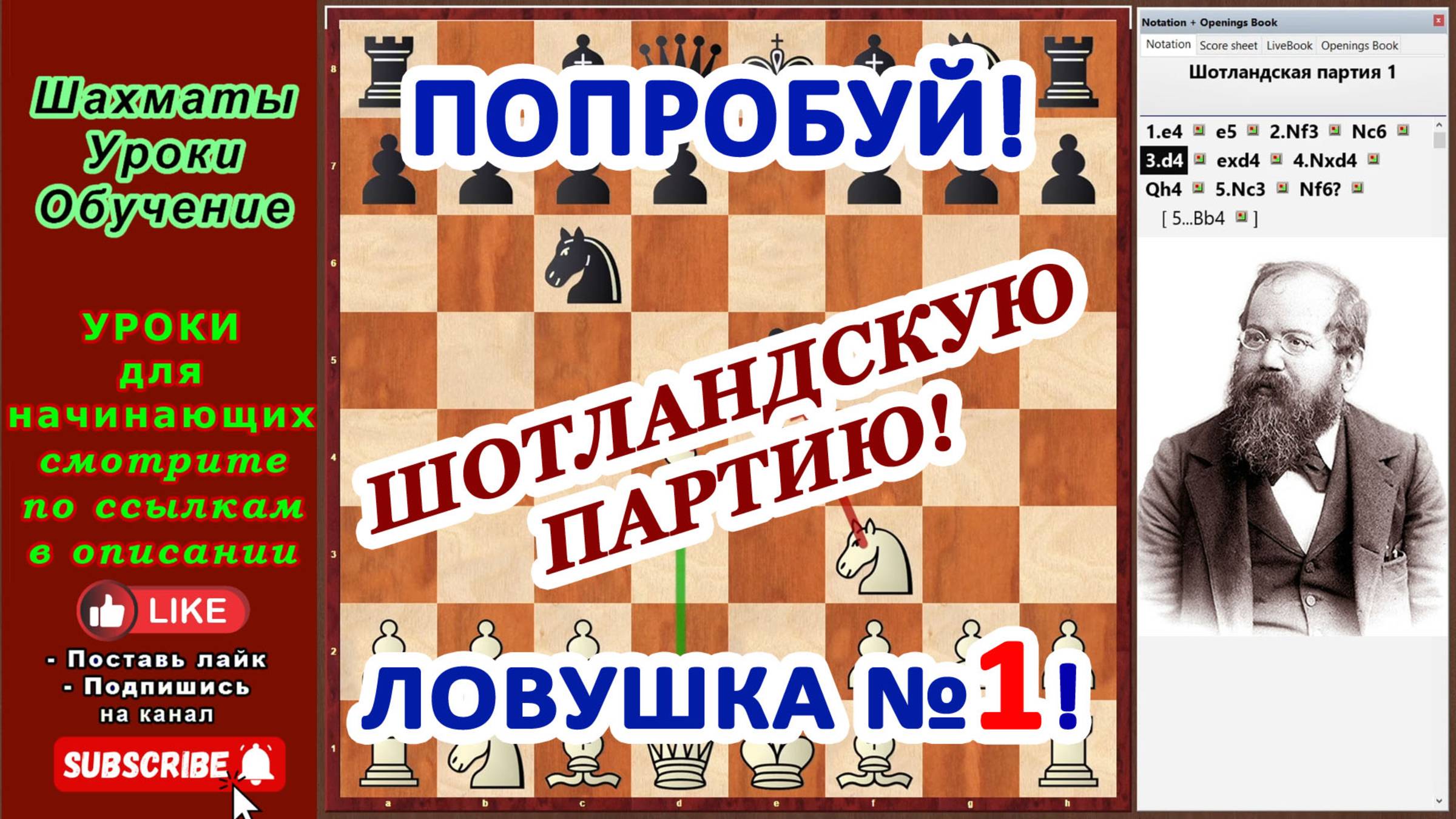 Ловушка №1 в дебюте Шотландская партия ♟️ Уроки шахмат для начинающих | Шахматы видео уроки смотреть онлайн