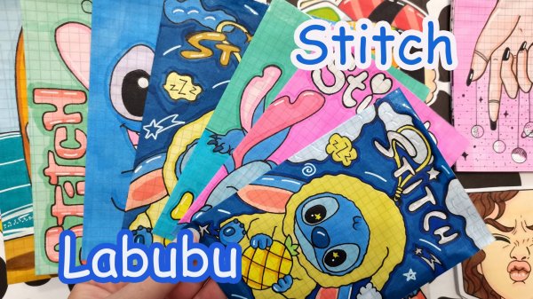 Стич-Лабубу🐾Очень красивая коллекция😻Распаковка бумажных сюрпризов🎁HappyFamilyTV💕