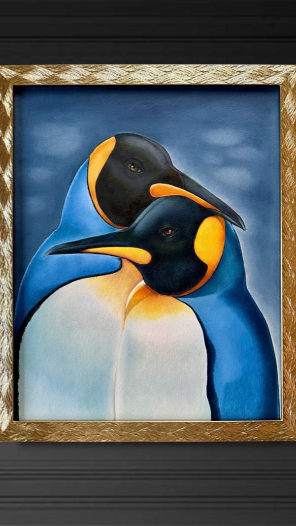 Картина маслом на холсте «Пара пингвинов».