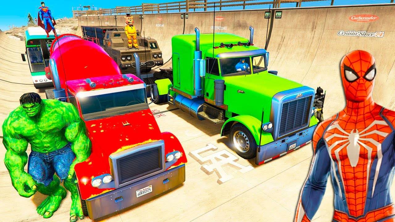 Мультики про машинки Супер гонки на грузовых машинах Человек-паук и Супергерои Мультфильмы для детей
