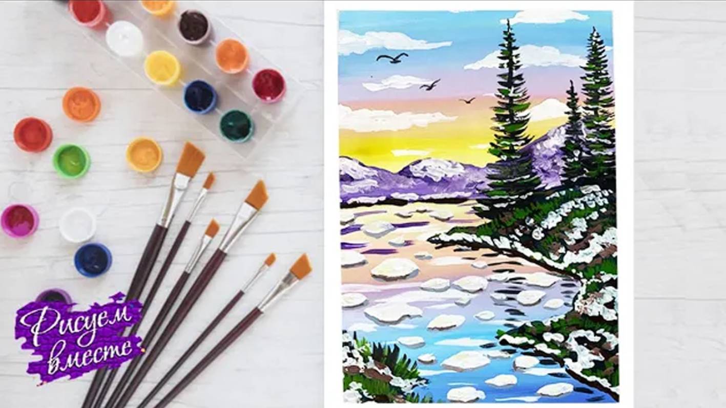 Как нарисовать весну? Урок рисования "Весенний пейзаж". Простой рисунок красками. Рисуем вместе смотреть онлайн