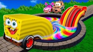 🌈 Трансформация радужной ямы: Большая и маленькая Молния Маккуин и Мама против машин