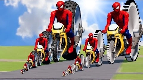 Большой и маленький Человек-паук на мотоцикле: с гигантским задним колесом против пилы, Гигантское смотреть онлайн