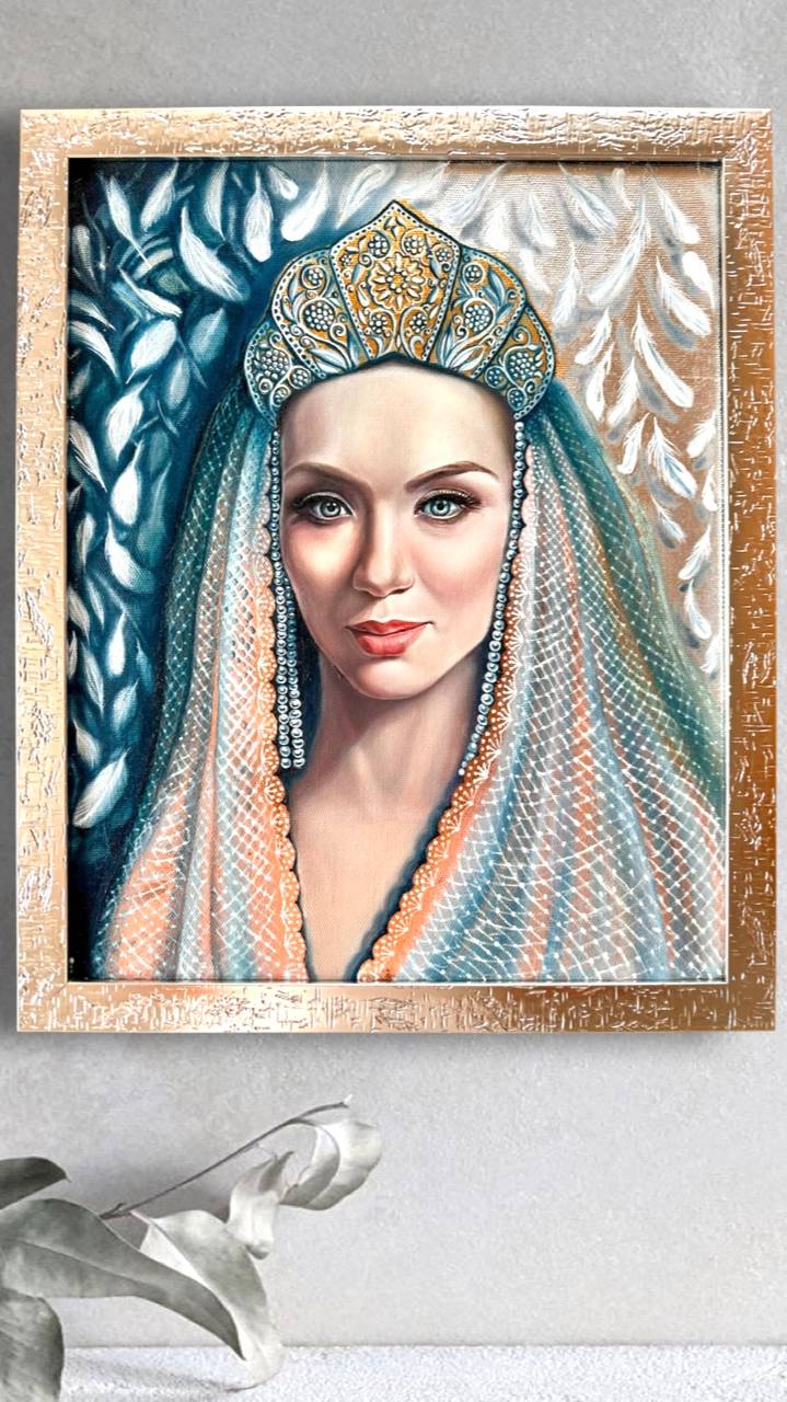 Картина маслом на холсте русская красавица «Царевна-Лебедь» 44х54 см.
