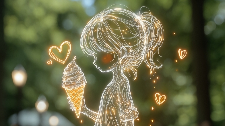 Киберпанк, девочка с мороженым, нейросеть